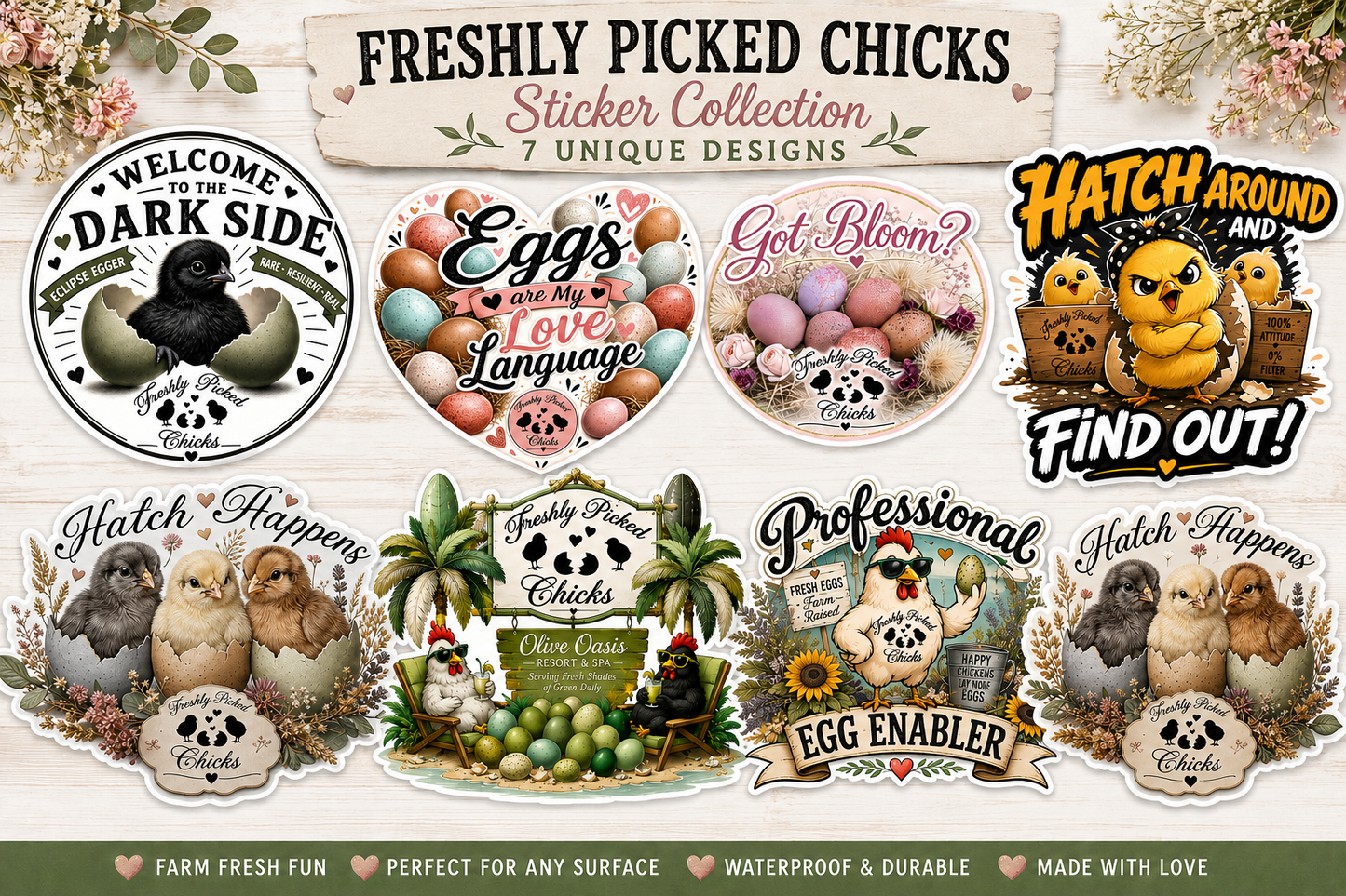 The Peep Pack - 7 Fun Chicken Stickers PACK #2