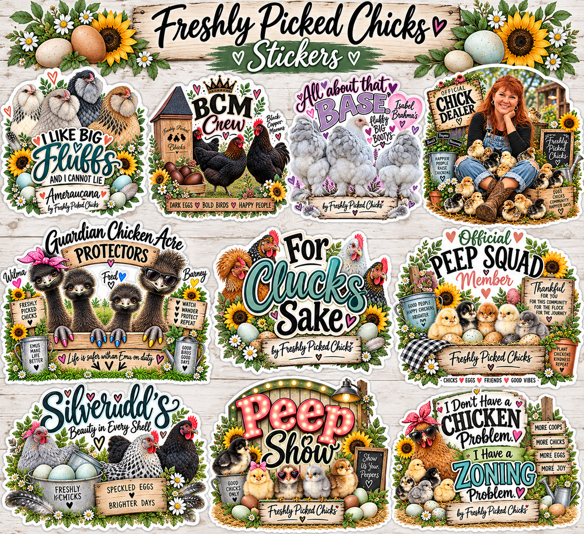 The Peep Pack - 10 Fun Chicken Stickers Pack #3